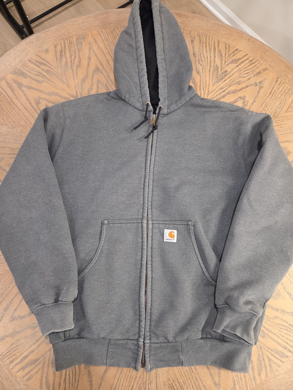 Carhartt Hoodie Jacket Men XL Vintage Gray Thermal Zip J149 CHH Workwear Fade